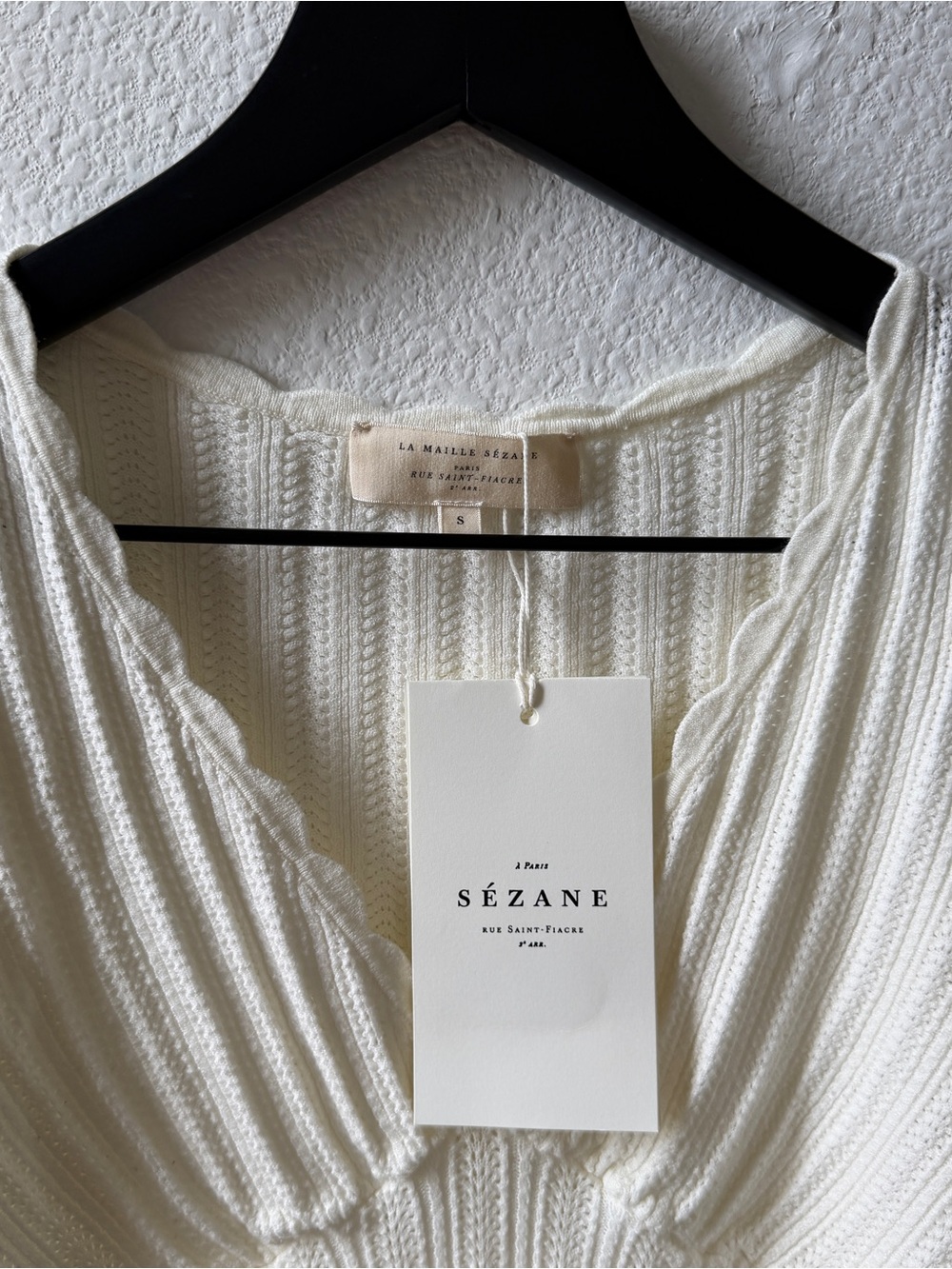 NWT Sézane Cloe Jumper Ecru Size S Scalloped Knit Top